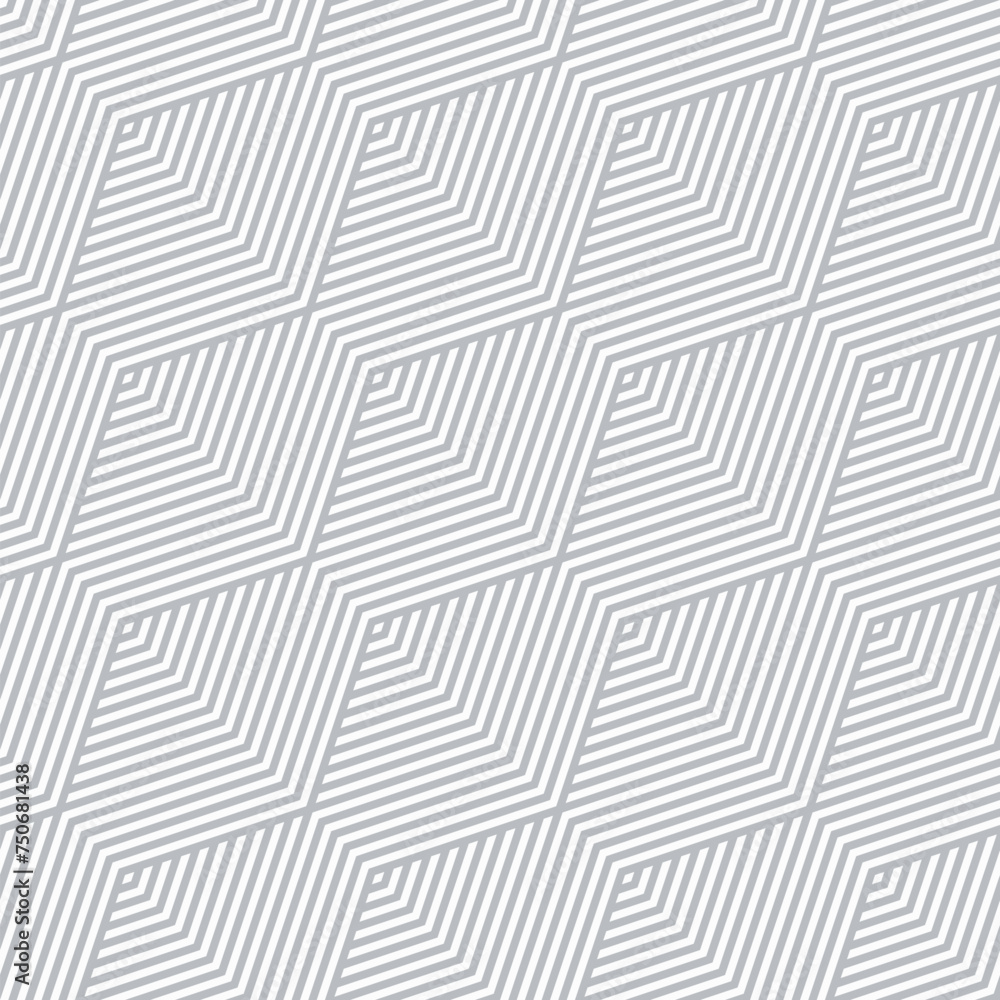 Vector geometric line seamless pattern. Subtle minimal texture with diagonal lines, stripes, chevron, zigzag. Simple abstract modern geometry. Light gray and white background. Repeating geo design