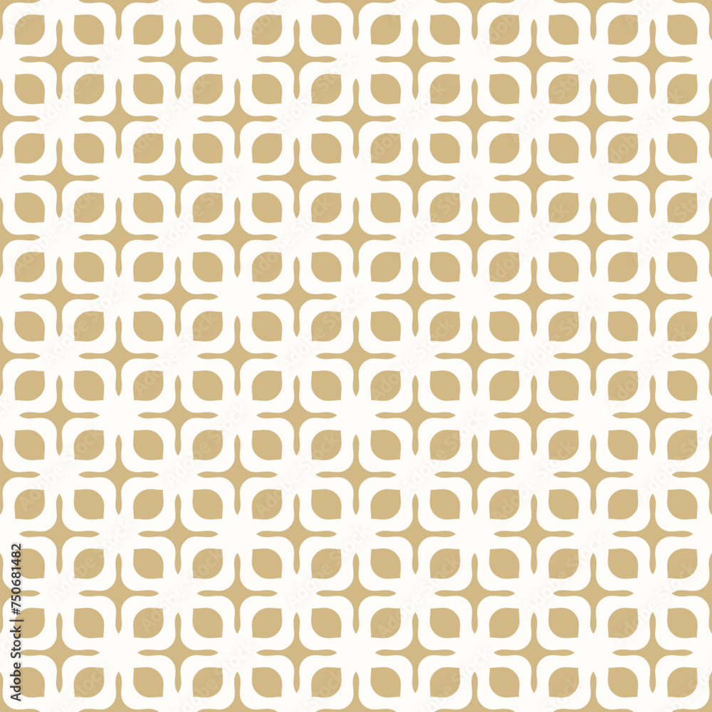 Vector golden geometric seamless pattern with curved shapes, floral grid. Simple gold and white ornament texture with flower silhouettes, leaves. Minimal abstract background. Luxury repeat geo design Vector golden geometric seamless pattern with curved shapes, floral grid. Simple gold and white ornament texture with flower silhouettes, leaves. Minimal abstract background. Luxury repeat geo design