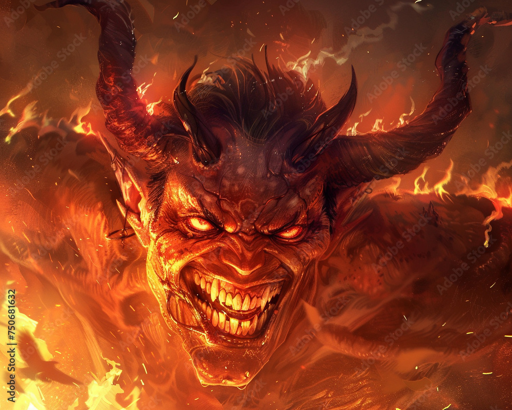 Mischievious Devil The Devil depicted as a mischievous character with red horns a sly grin ...