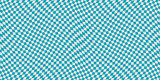 Checkered seamless pattern with optical illusion effect. Simple abstract vector background. Groovy distorted texture. Op art illustration. Repeated geometric design. Retro style, turquoise and beige