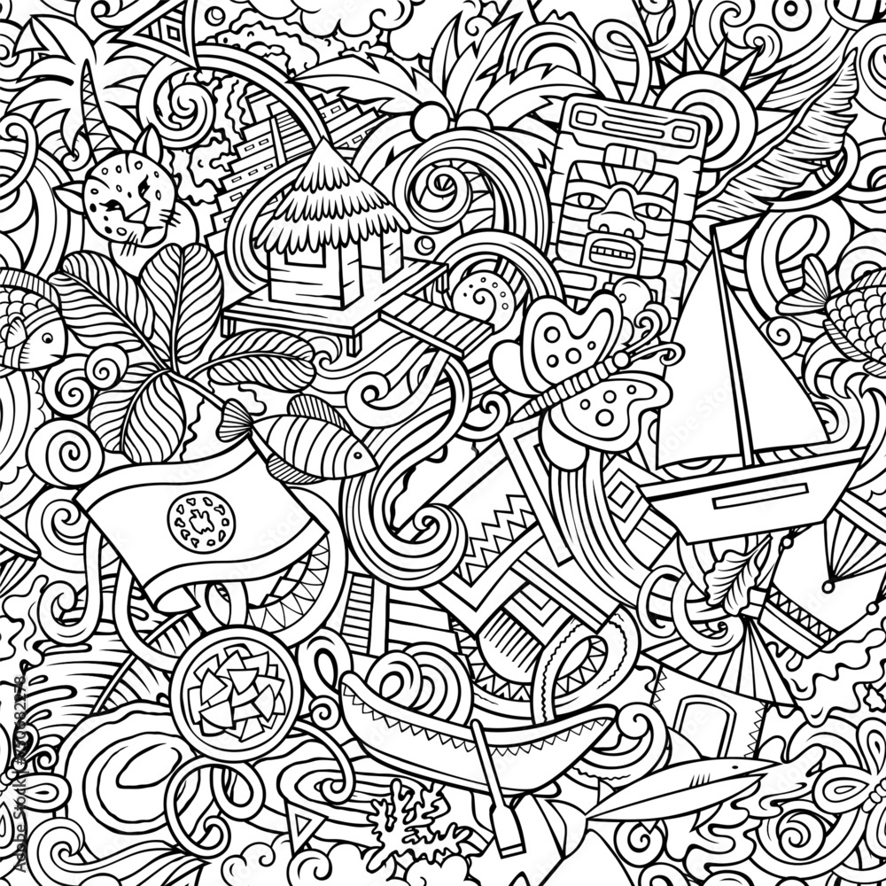 Cartoon doodles Belize seamless pattern