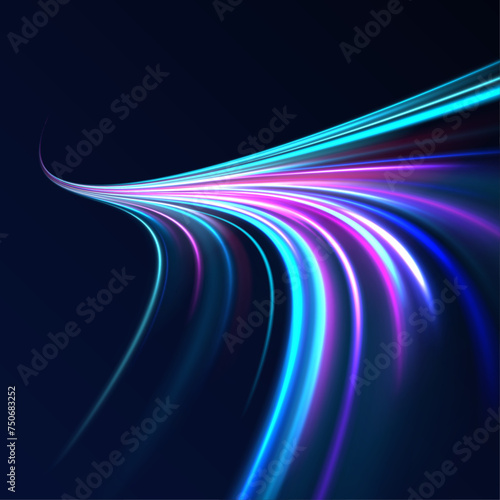 Neon swirls in a big set. Glitter sparkle star trail, light effect, abstract waves flow vector illustration. Sports light lines with neon effect in hay red and pink. 