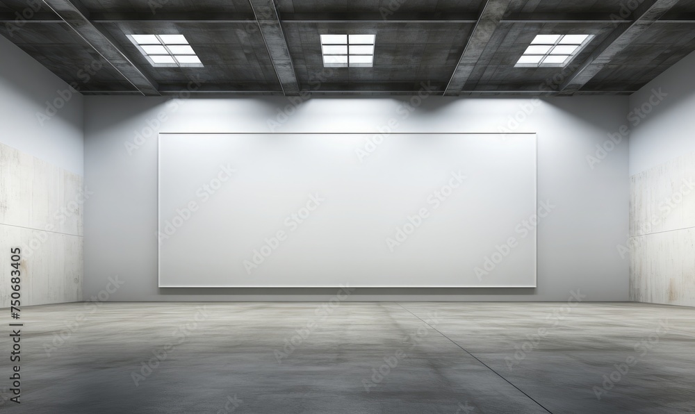 mockup of a empty frame canvas in a contemporary museum 