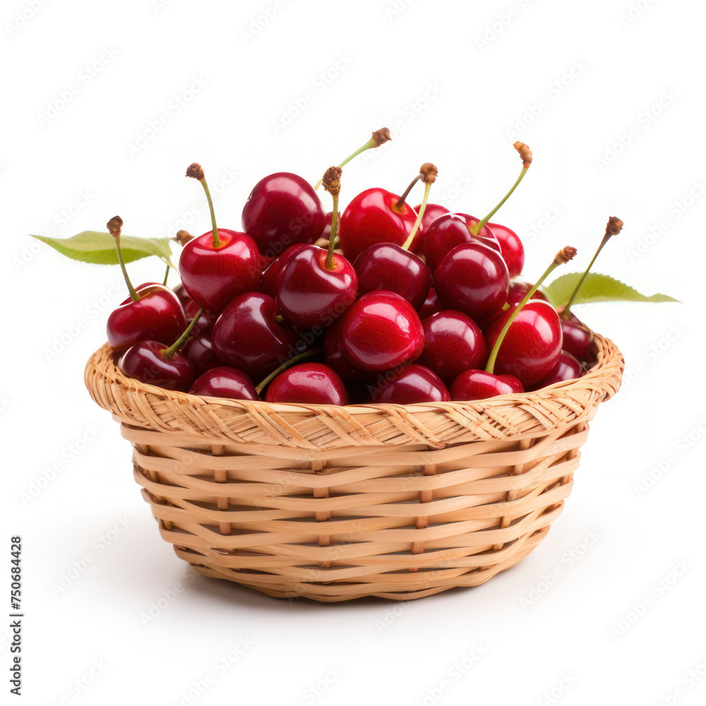 fresh cherry in basket on market background day light fresh cherry in basket on market background day light
