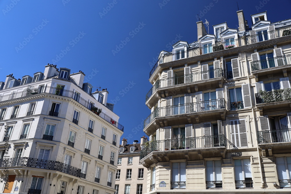 charming facade of residential building , real estate in paris historical center