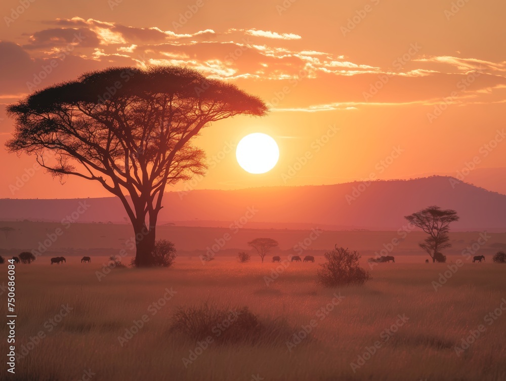 Time-lapse of an iconic African sunset, with a solitary acacia tree silhouetted against the vibrant sky