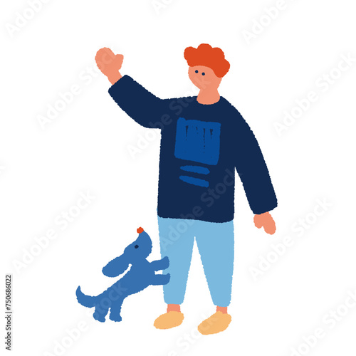 犬と男性のフラットでシンプルなイラスト
