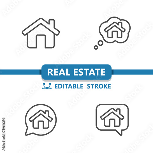 Real Estate Icons. House, Home, Chat Bubble, Thought Bubble, Talking, Thinking Icon © 13ree_design