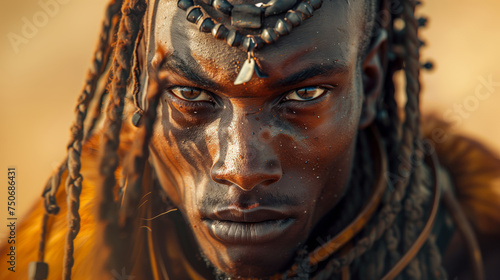 Cinematic close up portrait of young man of himba tribe at namibia