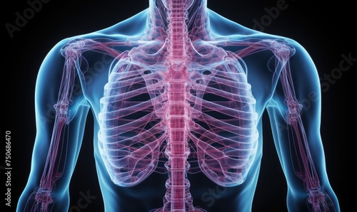 an X-ray of the chest and ribcage, the structure of the thoracic cavity  photo