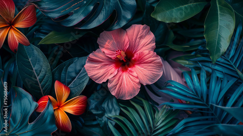 Wallpaper Mural colorful flower on dark tropical foliage nature background.generative ai Torontodigital.ca