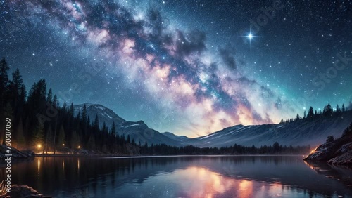 夜空に星が光るファンタジーな風景の背景動画