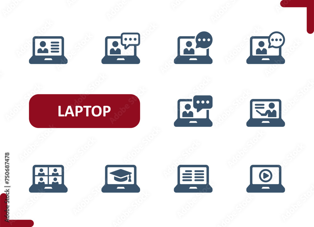 Laptop Icons. Computer, Streaming, Streamer, Online Course, Video Conference Icon
