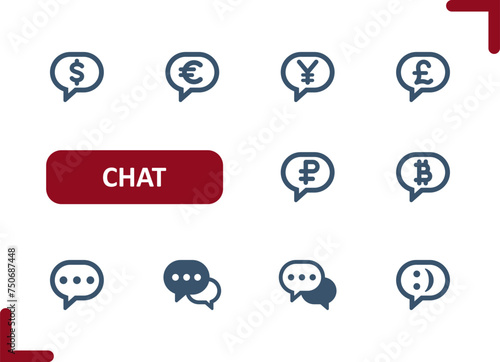 Chat Bubbles Icons. Speech Bubble, Money, Dollar, Euro, Yen, Yuan, Ruble, Pound, Bitcoin Icon photo