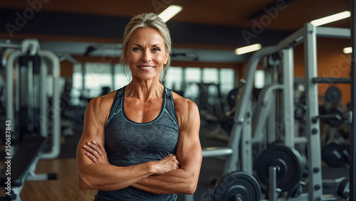 Portrait of a sporty adult woman in the gym exercise