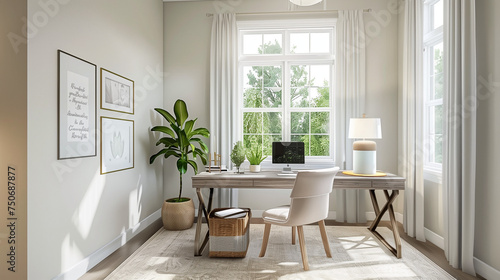 Serenity in Simplicity: A Minimalist Home Office Bathed in Natural Light