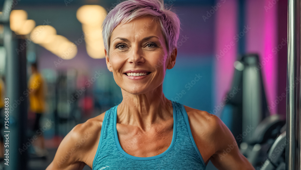 Obraz premium Portrait beautiful of a sporty adult woman in the gym