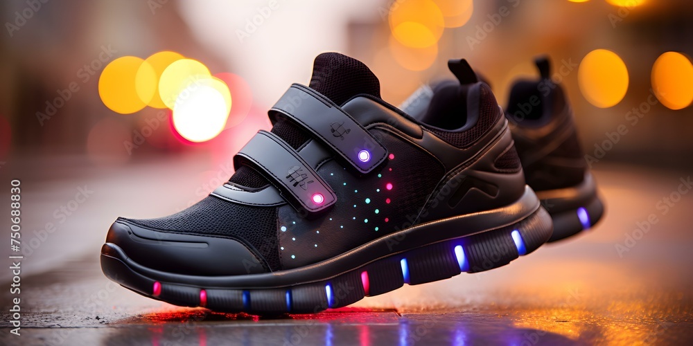 A shoe fitted with a fitness tracker captures steps and distance