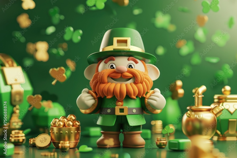 Saint Patrick's Day background with leprechaun, pot of gold and shamrock Saint Patrick's Day background with leprechaun, pot of gold and shamrock