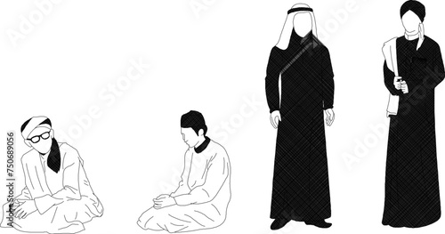 Vector sketch illustration design of Muslim religious leaders wearing robes for prayer