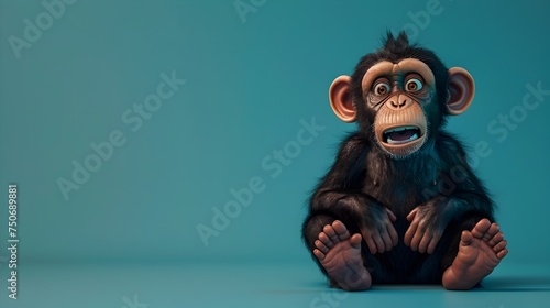 Angry Chimpanzee Sitting on Green Background