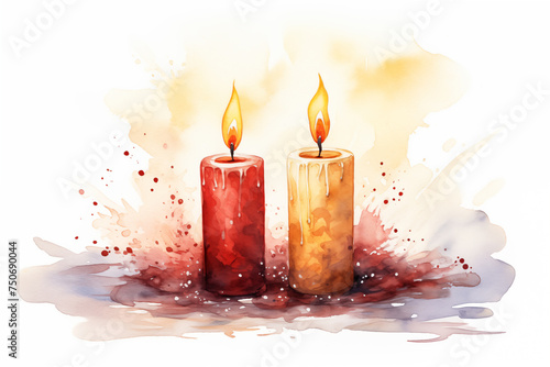 Burning candles in the background. Watercolor drawing