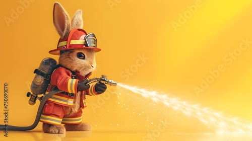 Brave Bunny Firefighter in Hyper-Realistic Illustration photo
