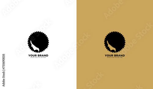 Afro hair logo. Beautiful african american woman icon design. Graphic vector illustration photo