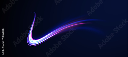 Abstract green blue wave light effect in perspective vector illustration. Magic luminous azure glow design element on dark background, flash luminosity, abstract neon motion glowing wavy lines.