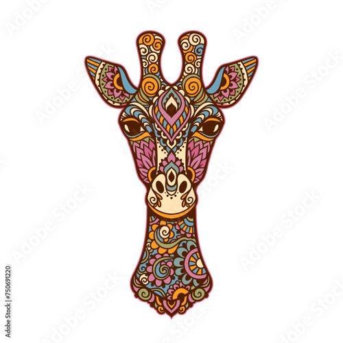 Giraffe mandala retro. Vector illustration. Flower Ethnic drawing. Giraffe animal nature in Zen boho style. Coloring page, hippie style