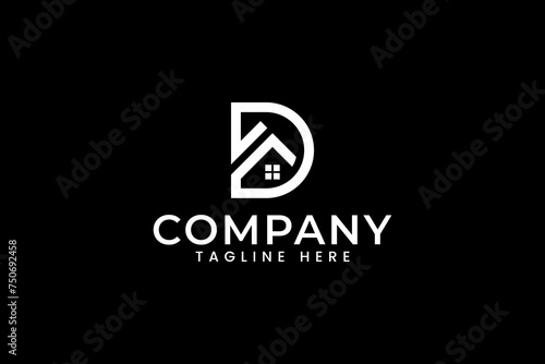 letter D with roof window home logo design for real estate and construction business brand identity
