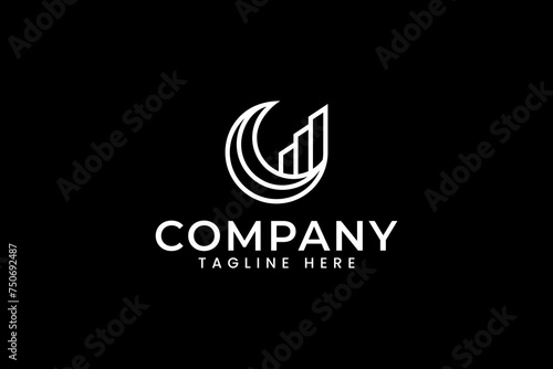 letter d with building and crescent moon for real estate construction business brand identity