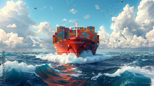 Cargo ship with containers. Vector ,generative ai