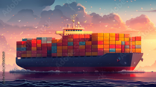 Cargo ship with containers. Vector ,generative ai
