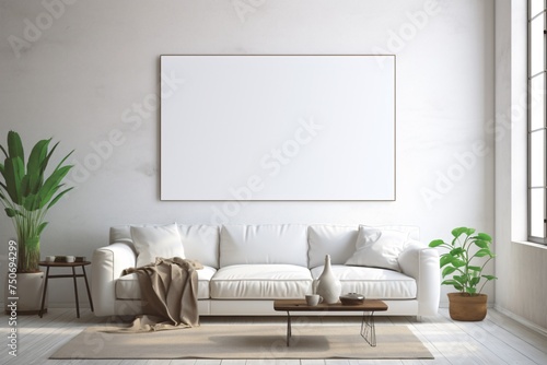 a white couch and a coffee table in front of a white wall