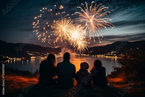 Joyful families gathered to watch stunning fireworks lighting up the evening sky