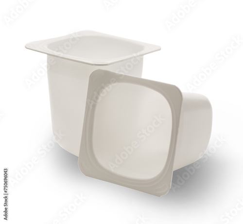 Empty plastic yogurt pots