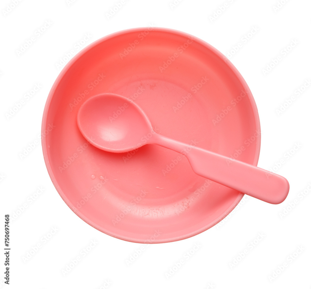 Pink plastic tableware dish and spoon Pink plastic tableware dish and spoon