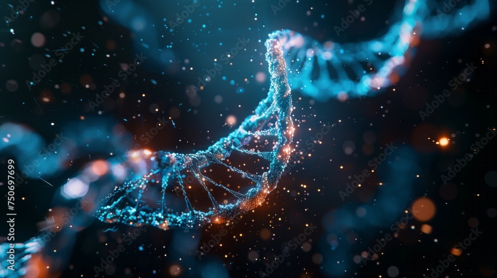 DNA strand spinning over dark background in futuristic style DNA strand spinning over dark background in futuristic style