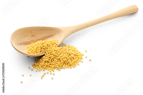 Millet groats with wooden spoon