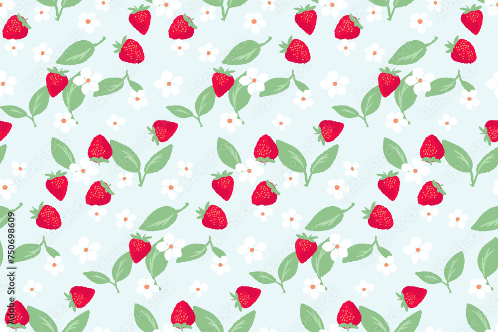 Cute seamless pattern with abstract red cartoon strawberries. Vector hand drawn doodle sketch. Simple shapes stylized berries strawberry, flowers, leaf print. Collage for designs, children textiles Cute seamless pattern with abstract red cartoon strawberries. Vector hand drawn doodle sketch. Simple shapes stylized berries strawberry, flowers, leaf print. Collage for designs, children textiles