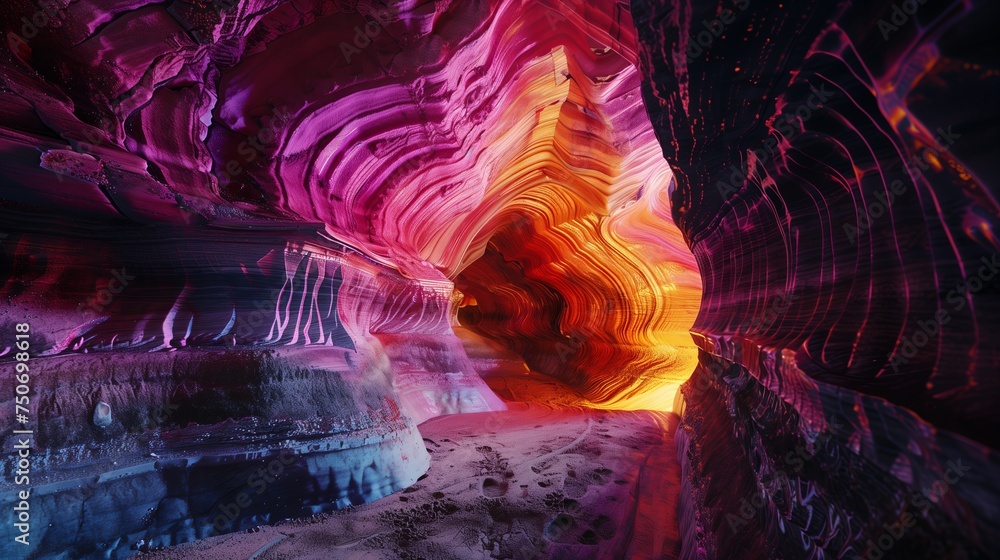 Cave with Purple, Pink and Yellow Rippled Forms