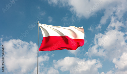 Flag Poland. against cloudy sky. Country, nation, union, banner, government, Polsish culture, politics. 3D illustration