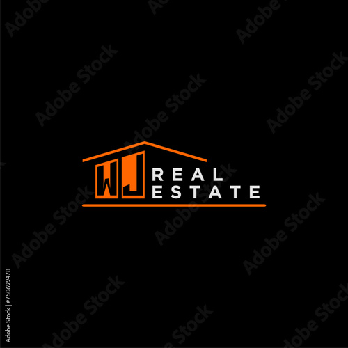 WJ letter roof shape logo for real estate with house icon design