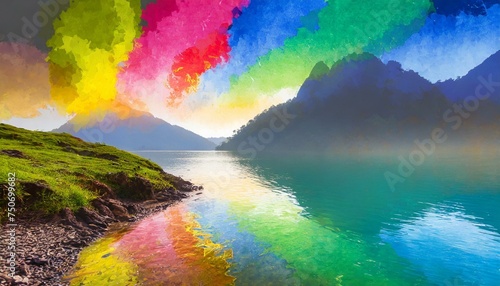 rainbow in the mountains,A rainbow in the sky is a breathtaking natural phenomenon that never fails to captivate with its vibrant colors and ethereal beauty photo