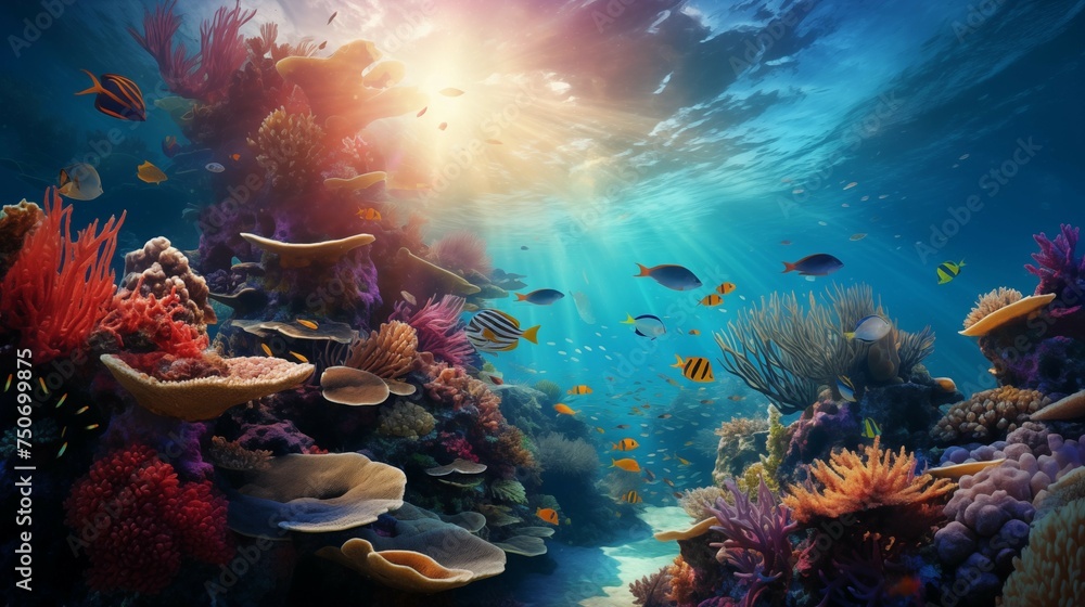 Landscapes of the underwater world Created with Generative AI technology.