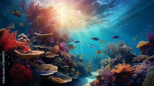 Landscapes of the underwater world Created with Generative AI technology. © ์NC