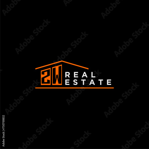 ZW letter roof shape logo for real estate with house icon design