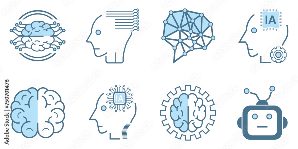 SETof artificial intelligence icon, symbols collection, isolated lined machine AI icon, smart AI and robotic concepts design