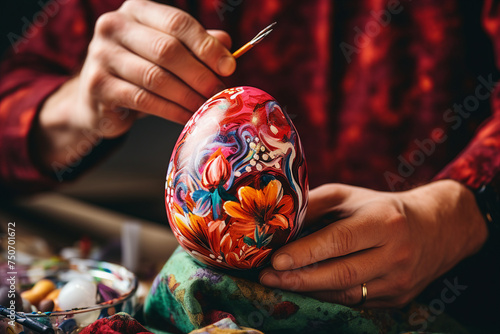 Generative AI image illustration Colorful traditional celebration easter paschal eggs symbols church holy sunday photo